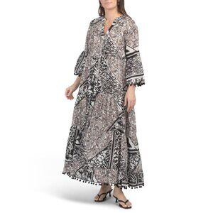 AYFEE Black Multi Long Sleeve Tiered Maxi Swim Cover-up Dress